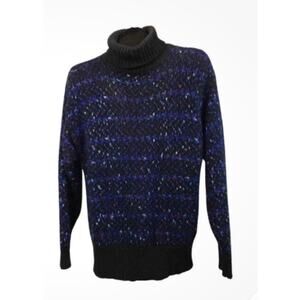 Vintage 90s Wool Blend Turtleneck Sweater Black Blue Speckled Knit Grunge M -
